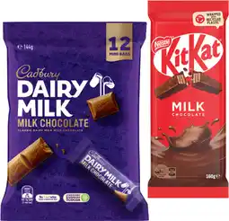 IGA Nestlé Chocolate Block 118‑180g or Cadbury Share Packs 126‑180g Selected Varieties offer