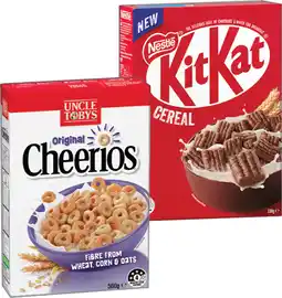 IGA Uncle Tobys Cheerios Cereal 520‑560g or Nestlé Kit Kat Cereal 330g Selected Varieties offer