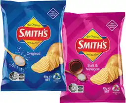 IGA Smith’s Crinkle Cut Chips, Twisties or Doritos Corn Chips 45g Selected Varieties offer