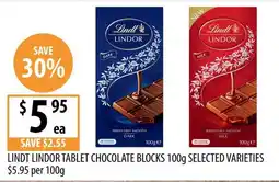 Supabarn Lindt Lindor Tablet Chocolate Blocks 100g Selected Varieties offer