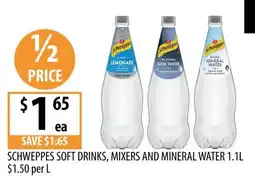 Supabarn Schweppes Soft Drinks, Mixers and Mineral Water offer