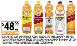 Supabarn Bundaberg Rum Underproof, Bundaberg Extra Smooth Red Rum, Captain Morgan Spiced Gold Rum, Gordon's London Dry Gin offer