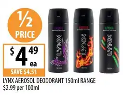 Supabarn Lynx Aerosol Deodorant 150ml Range offer