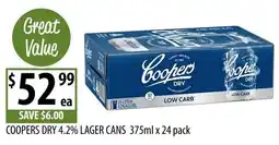 Supabarn Coopers Dry 4.2% Lager Cans offer