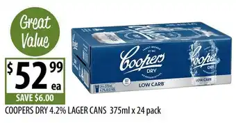 Supabarn Coopers Dry 4.2% Lager Cans offer