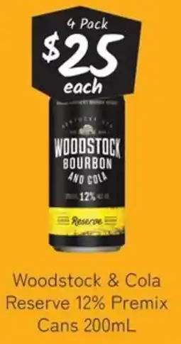 Cellarbrations Woodstock & Cola Reserve 12% Premix Cans offer