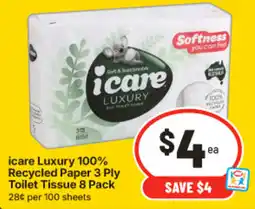 IGA icare Luxury 100% Recycled Paper 3 Ply Toilet Tissue offer