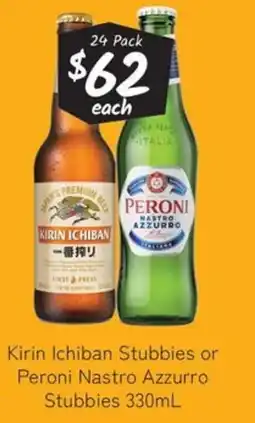 Cellarbrations Kirin Ichiban Stubbies or Peroni Nastro Azzurro Stubbies offer