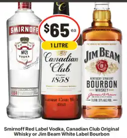 IGA Smirnoff Red Label Vodka, Canadian Club Original Whisky or Jim Beam White Label Bourbon offer
