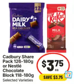 IGA Cadbury Share Pack or Nestlé Chocolate Block offer