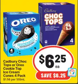 IGA Cadbury Choc Tops or Oreo Cookie Top Ice Cream Cones offer