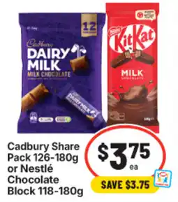 IGA Cadbury Share Pack or Nestlé Chocolate Block offer