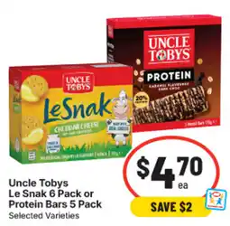 IGA Uncle Tobys Le Snak or Protein Bars offer