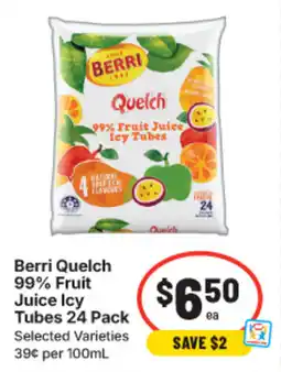 IGA Berri Quelch 99% Fruit Juice Icy Tubes offer
