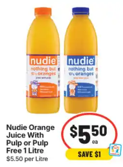 IGA Nudie Orange Juice With Pulp or Pulp Free 1 Litre offer