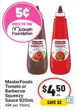 IGA MasterFoods Tomato or Barbecue Squeeze Sauce offer