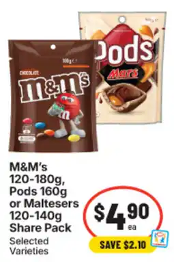 IGA M&M's Pods or Maltesers Share Pack offer