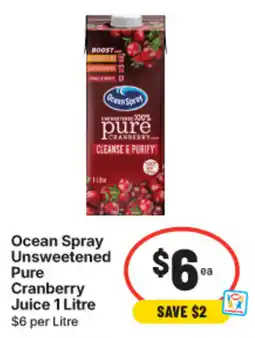 IGA Ocean Spray Unsweetened Pure Cranberry Juice offer
