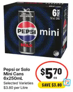 IGA Pepsi or Solo Mini Cans offer