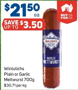 Foodland Wintulichs Garlic Mettwurst offer