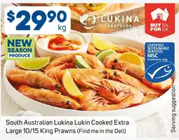 Foodland South Australian Lukina Lukin Cooked Extra Large 10/15 King Prawns offer