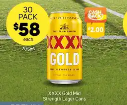 Foodland XXXX Gold Mid Strength Lager Cans offer