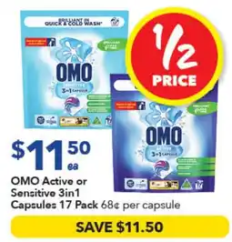 Ritchies OMO Active or Sensitive 3in1 Capsules offer