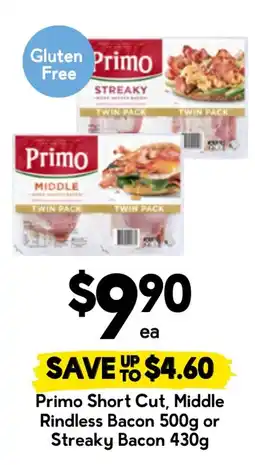 Drakes Primo Short Cut, Middle Rindless Bacon or Streaky Bacon offer