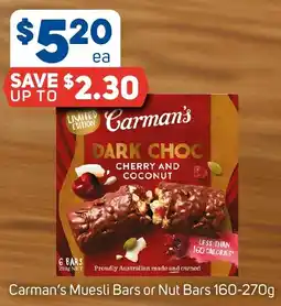 Foodland Carman's Muesli Bars or Nut Bars offer