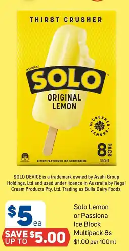 Foodland Solo Lemon or Passiona Ice Block offer