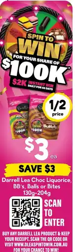 Drakes Darrell Lea Choc Liquorice, BB's, Balls or Bites offer