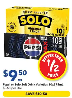 Ritchies Pepsi or Solo Soft Drink Varieties offer