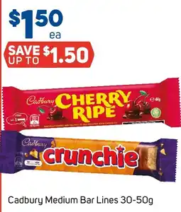 Foodland Cadbury Medium Bar Lines 30-50g offer