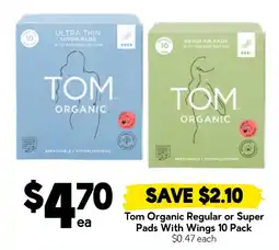 Drakes Tom Organic Regular or Super Pads With Wings offer