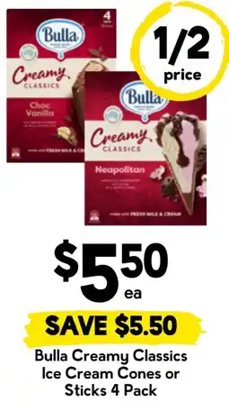 Drakes Bulla Creamy Classics Ice Cream Cones or Sticks 4 Pack offer