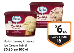 Foodworks Bulla Creamy Classics Ice Cream Tub offer