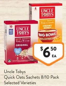 Foodworks Uncle Tobys Quick Oats Sachets Selected Varieties offer