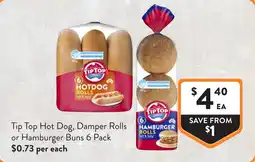 Foodworks Tip Top Hot Dog, Damper Rolls or Hamburger Buns 6 Pack offer