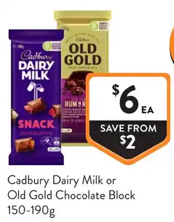 Foodworks Cadbury Dairy Milk or Old Gold Chocolate Block offer