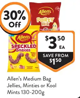 Foodworks Allen's Medium Bag Jellies, Minties or Kool Mints offer