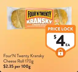 Foodworks Four'N Twenty Kransky Cheese Roll offer
