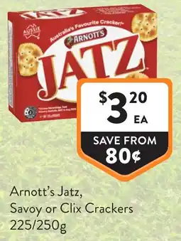 Foodworks Arnott's Jatz, Savoy or Clix Crackers offer