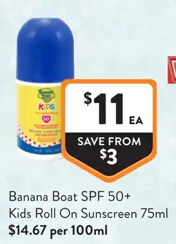 Foodworks Banana Boat SPF 50+ Kids Roll On Sunscreen offer