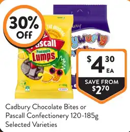 Foodworks Cadbury Chocolate Bites or Pascall Confectionery Selected Varieties offer