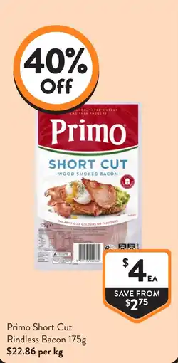 Foodworks Primo Short Cut Rindless Bacon offer