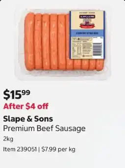 Costco Slope & Sons Premium Beef Sausage offer