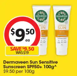 Coles Dermaveen Sun Sensitive Sunscreen SPF50+ offer