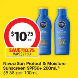 Coles Nivea Sun Protect & Moisture Sunscreen SPF50+ offer
