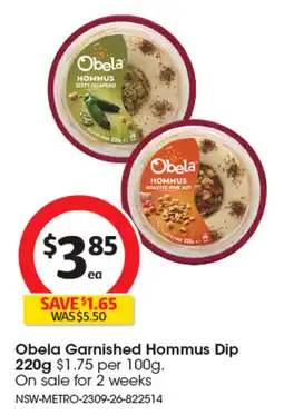Coles Obela Garnished Hommus Dip offer