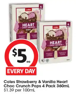 Coles Coles Strawberry & Vanilla Heart Choc Crunch Pops offer